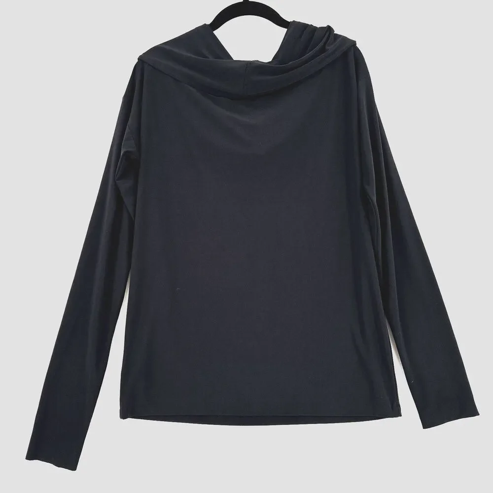 Norma Kamali Black Draped Cowl Neck Top Women L Long Sleeve Stretch Minimalist